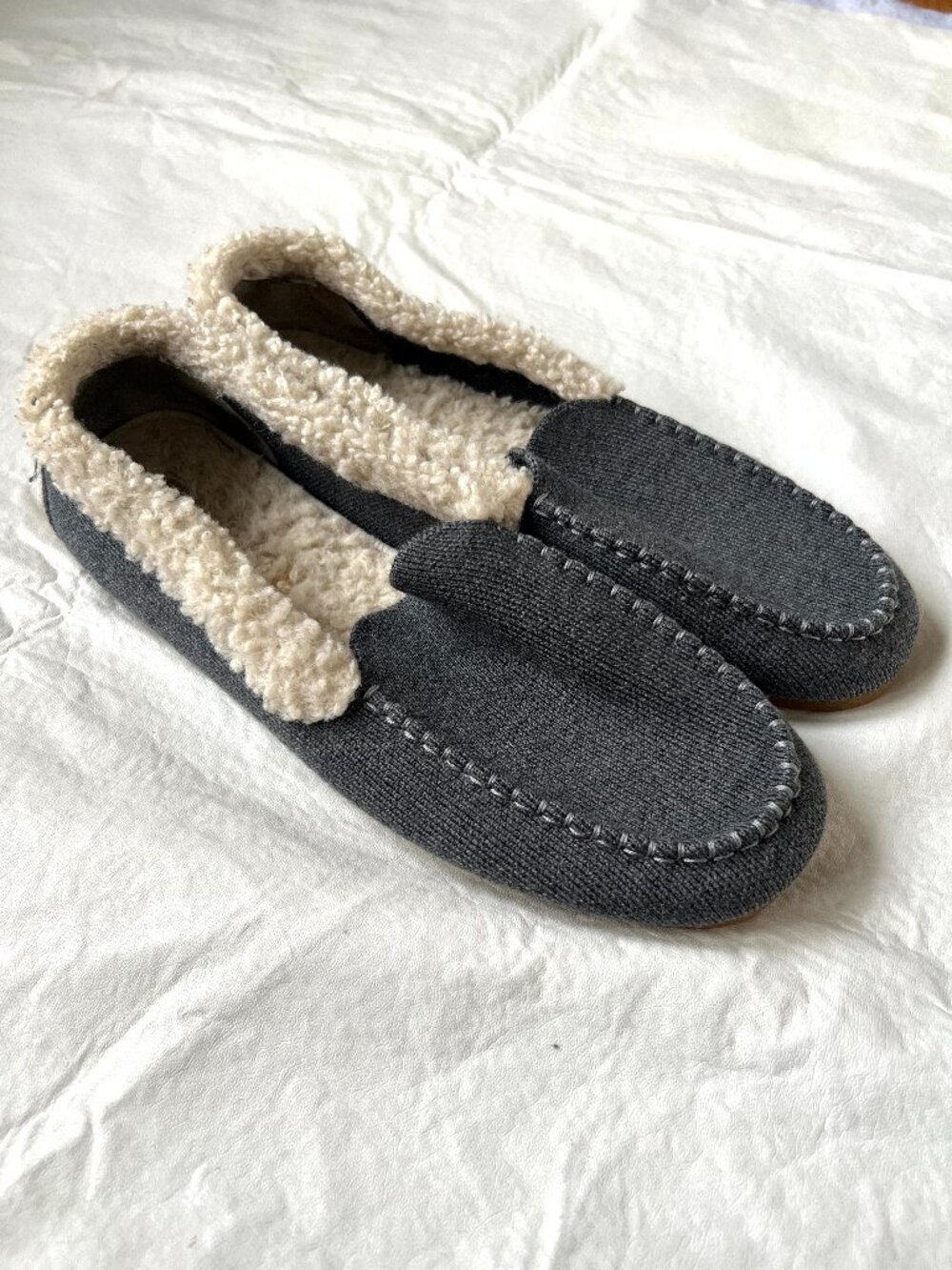 Rothys The Slipper womens 10 dark gray moc toe sherpa lining slip on shoes flat